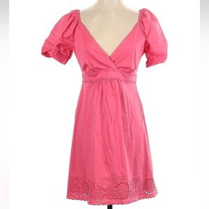 BCBGMAXAZRIA Blush Pink Babydoll V Neck Scalloped Hem Mini Dress Size 4 Small